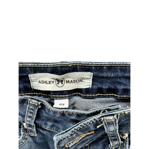 Ashley Mason Blue Floral Distressed Denim Skinny Jeans Junior's Size 1 - Picture 4 of 11